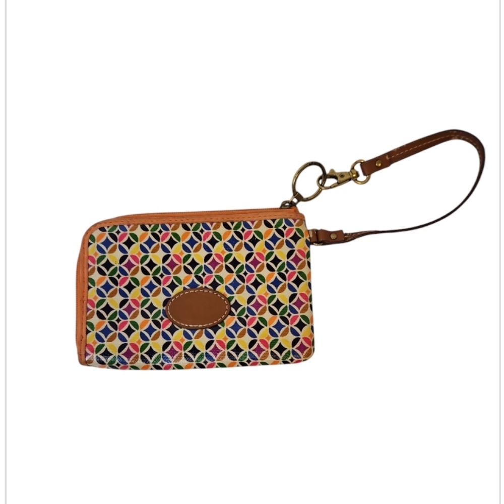 Fossil Vintage Colorful Quilt Pattern Coated Canvas Wristlet Wallet